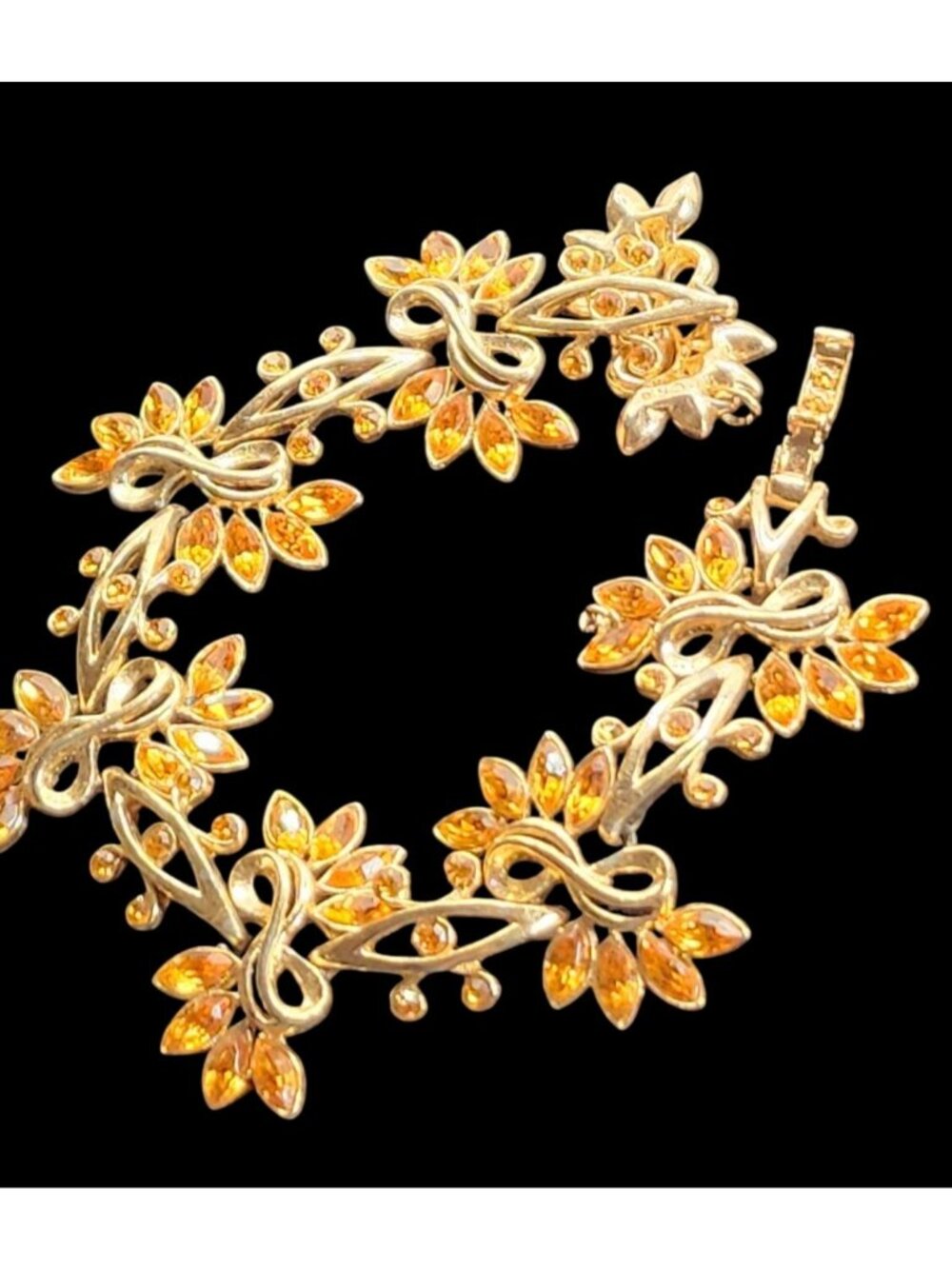 Vintage Ora Gold Tone Bracelet Golden Rhinestones Floral MCM Elegant Jewelry - Picture 5 of 12